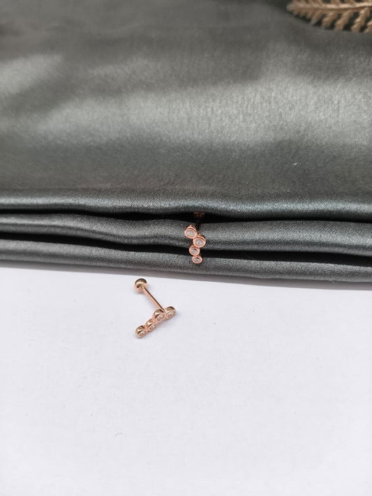 925 Silver Rose Gold 4 White Stone Design Bugadi Earrings