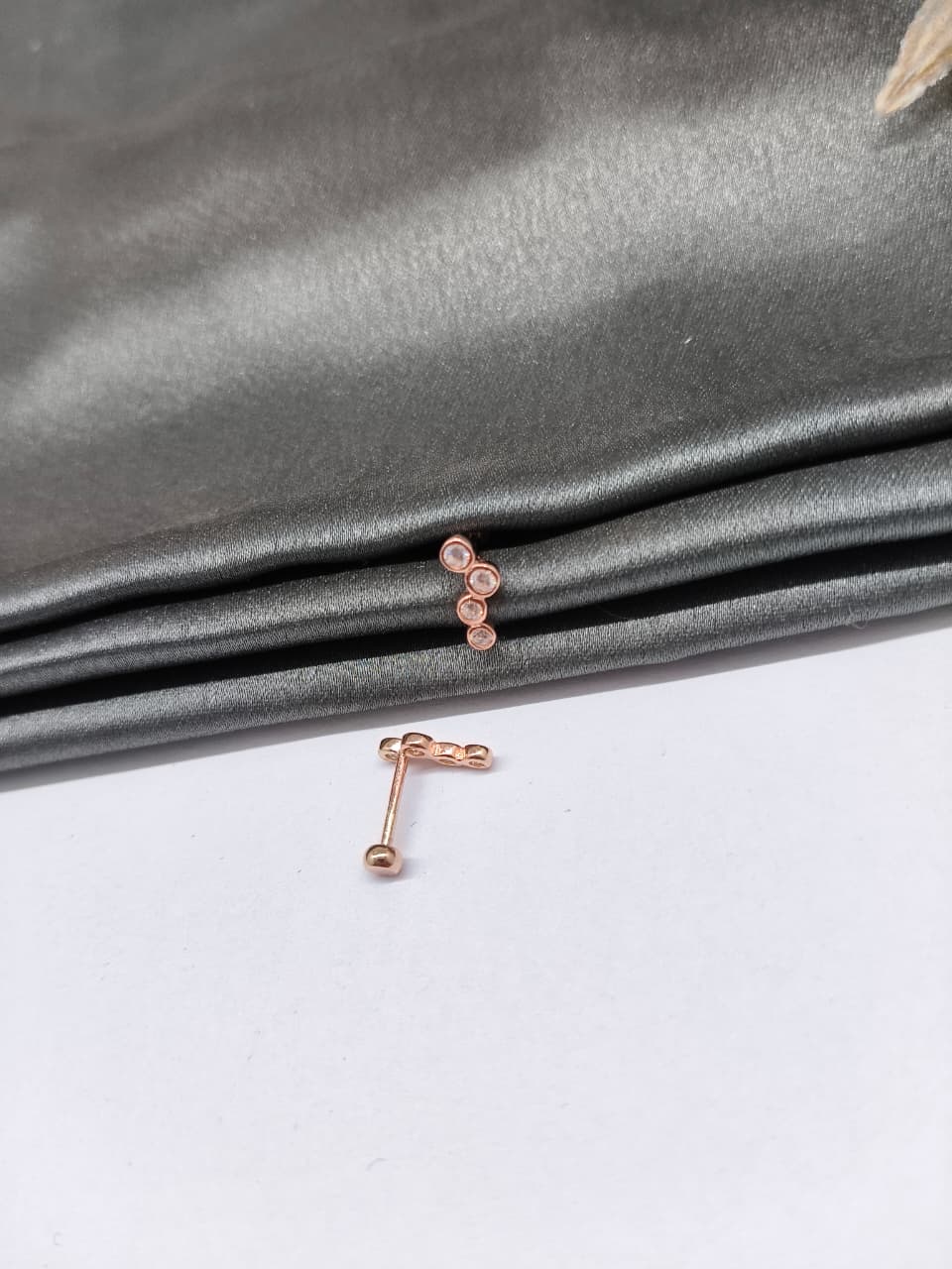 925 Silver Rose Gold 4 White Stone Design Bugadi Earrings
