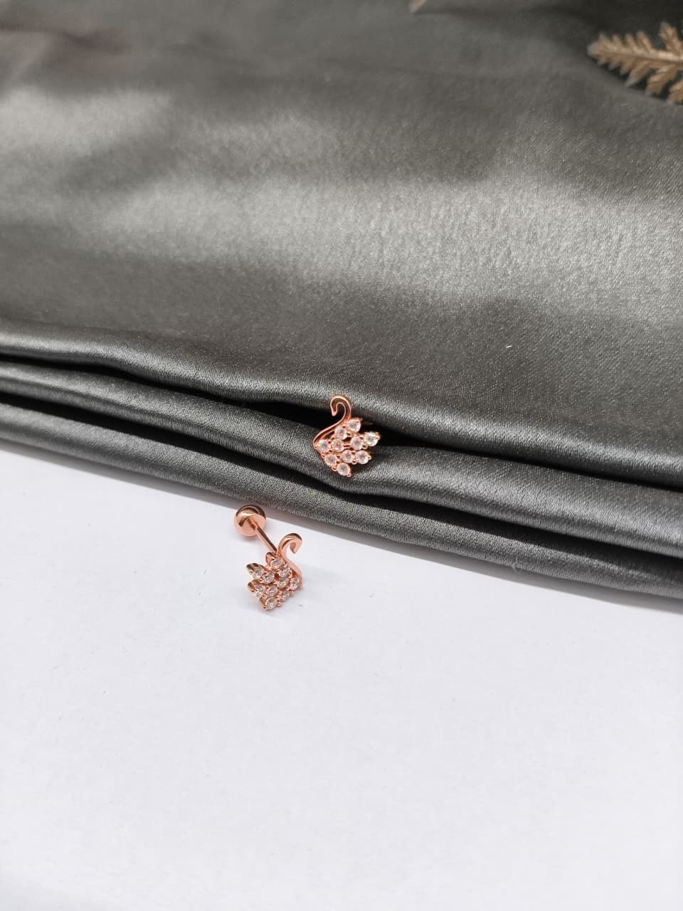 925 Silver Rose Gold White Stone Swan Design Bugadi Earrings