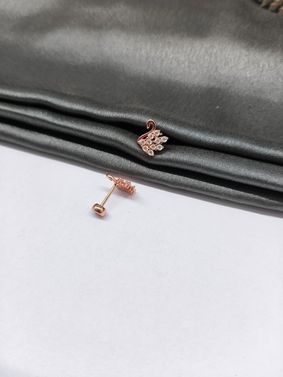 925 Silver Rose Gold White Stone Swan Design Bugadi Earrings
