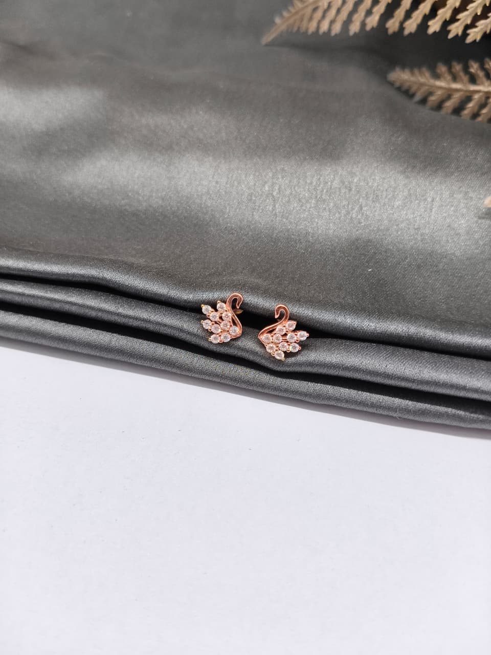 925 Silver Rose Gold White Stone Swan Design Bugadi Earrings