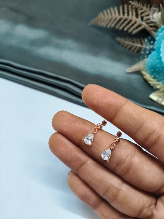 925 Silver Rose Gold White Stone Hanging Design Bugadi Earrings
