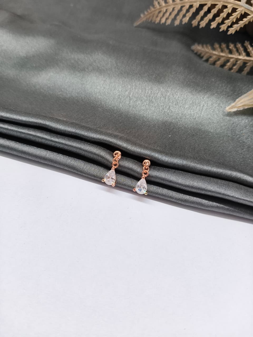 925 Silver Rose Gold White Stone Hanging Design Bugadi Earrings