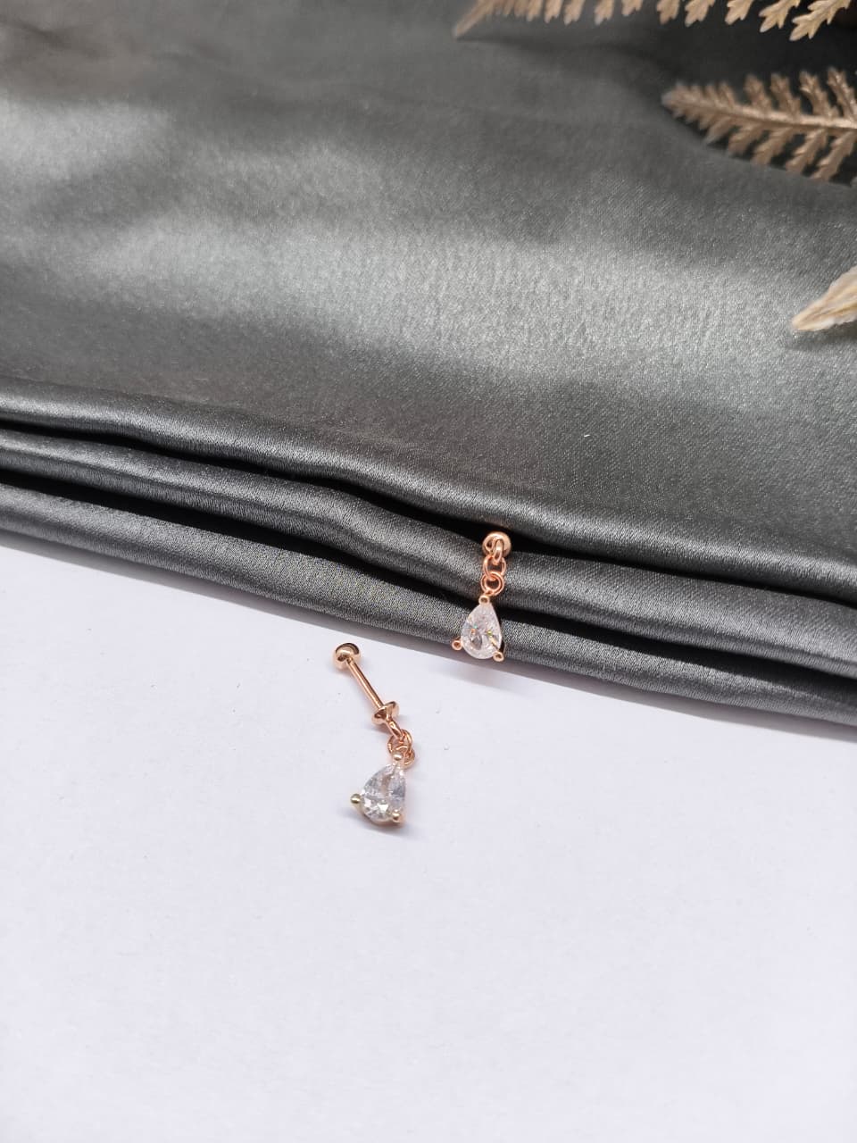 925 Silver Rose Gold White Stone Hanging Design Bugadi Earrings