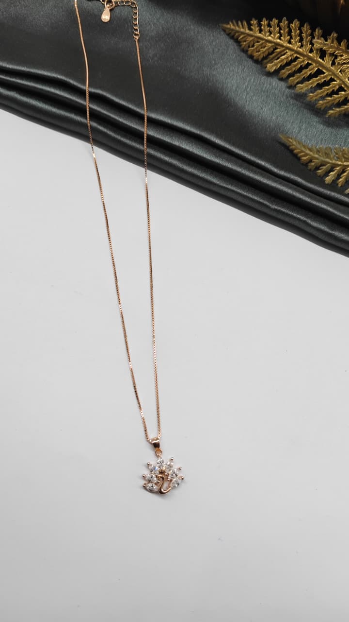 925 Silver Rose Gold Colour Peacock Design White Stone Chain With Pendant