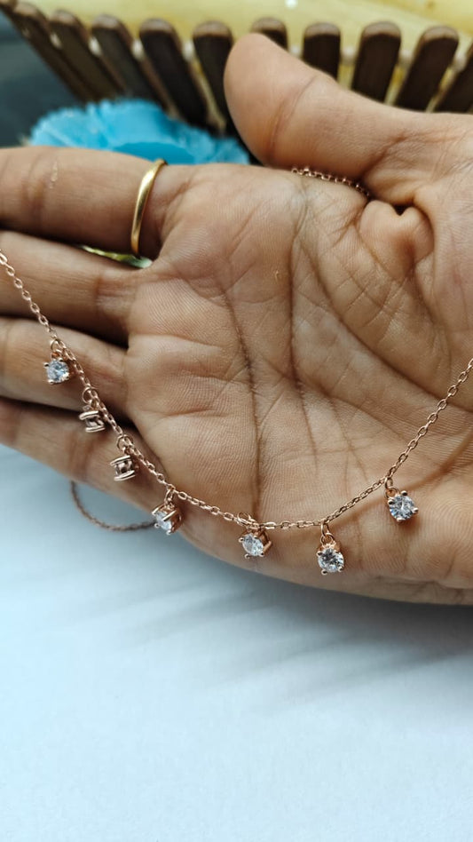 925 Silver Rose Gold Colour Hanging Design White Stone Chain Pendant
