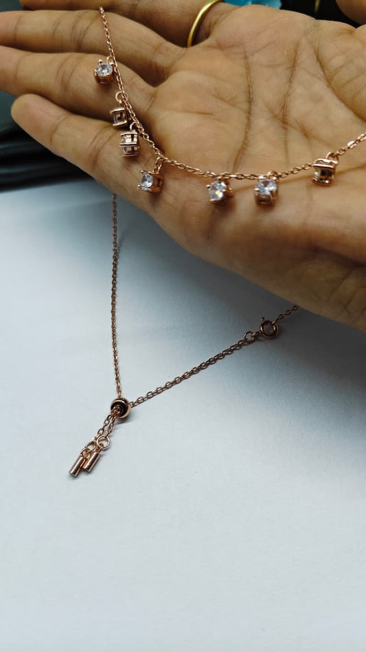 925 Silver Rose Gold Colour Hanging Design White Stone Chain Pendant