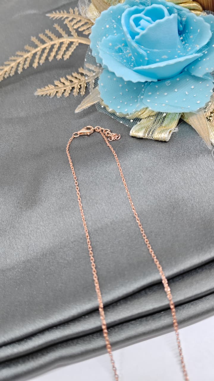 925 Silver Rose Gold Colour Double Ring Design White Stone Chain Pendant