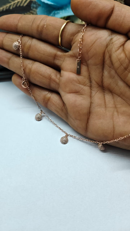 925 Silver Rose Gold Colour Hanging Half Ball Design White Stone Chain Pendant