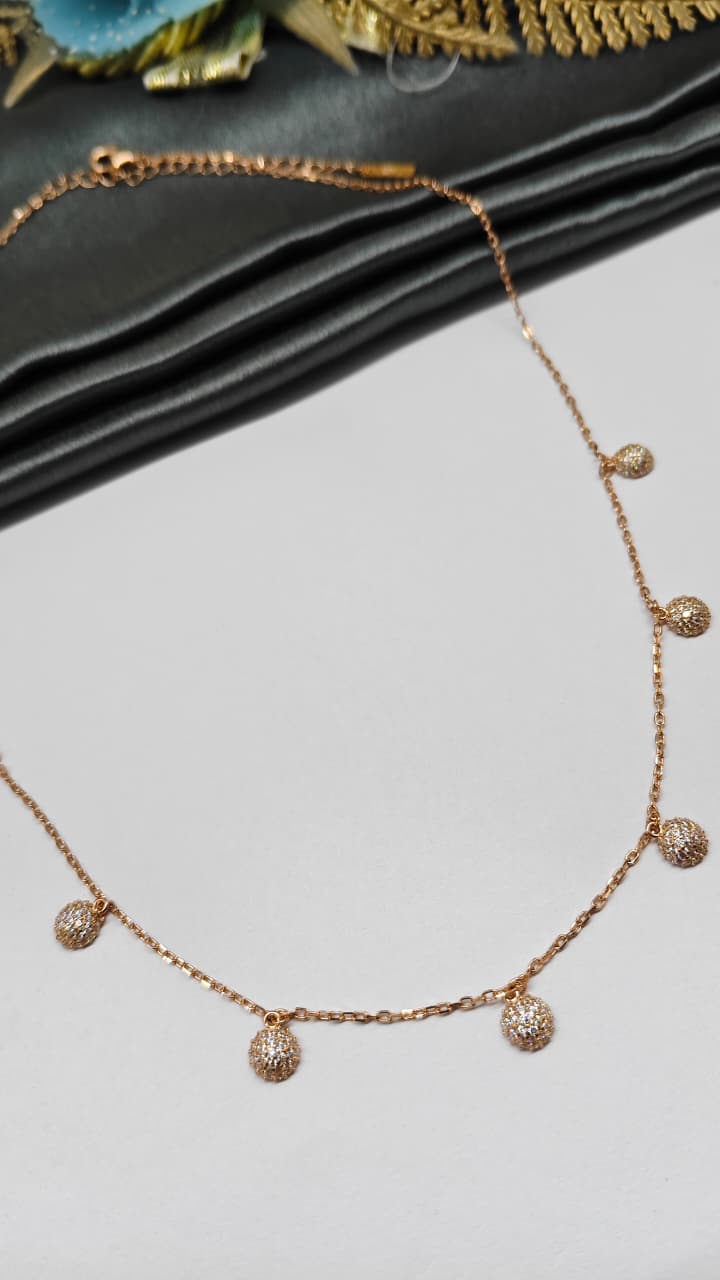 925 Silver Rose Gold Colour Hanging Half Ball Design White Stone Chain Pendant
