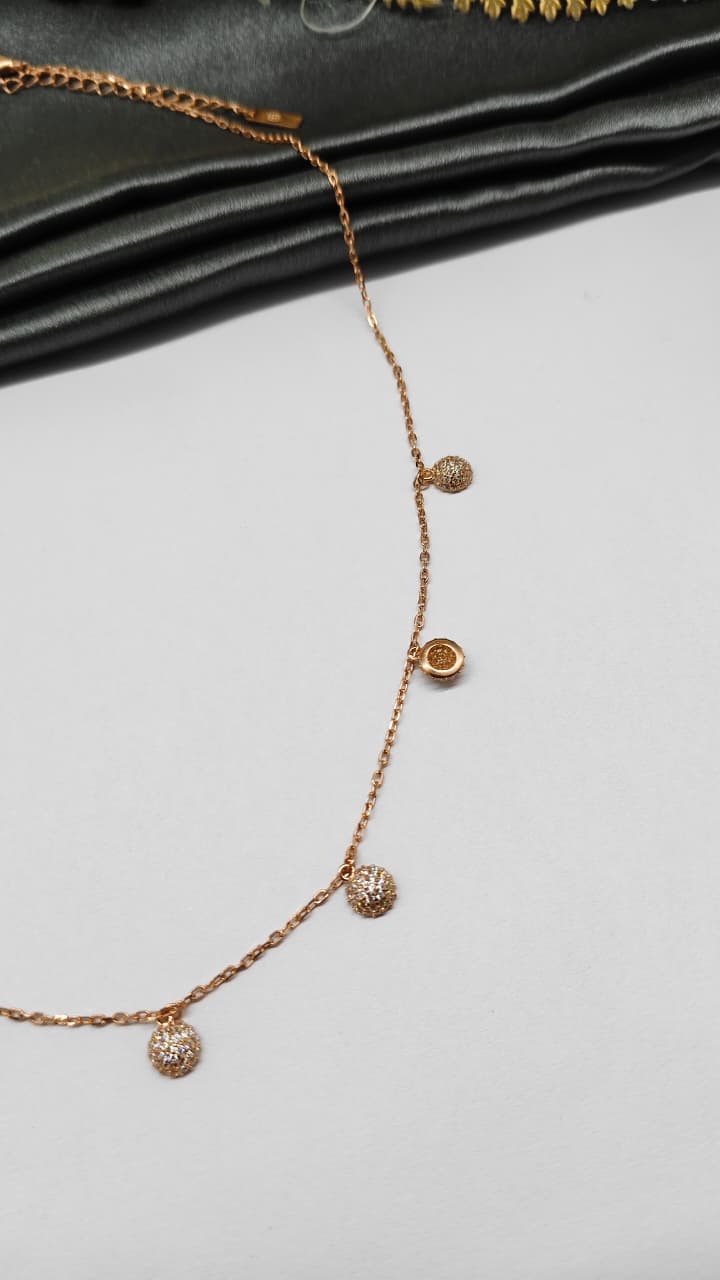 925 Silver Rose Gold Colour Hanging Half Ball Design White Stone Chain Pendant