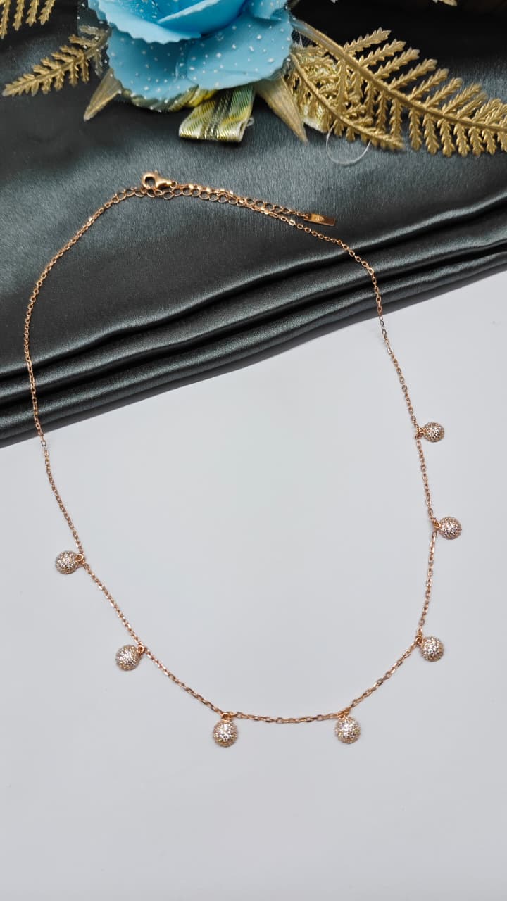 925 Silver Rose Gold Colour Hanging Half Ball Design White Stone Chain Pendant