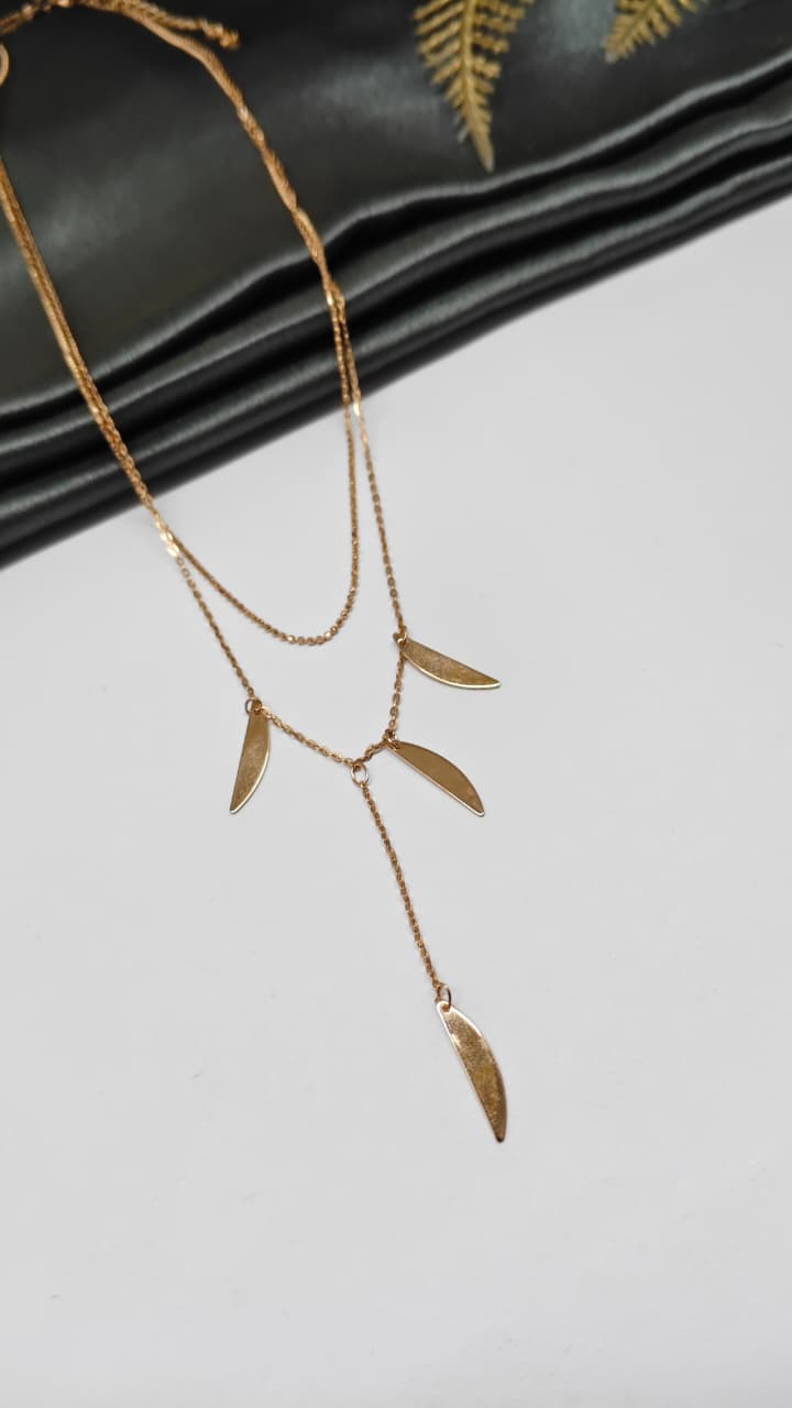 925 Silver Rose Gold Colour Double Layer Leaf Hanging Design Chain Pendant