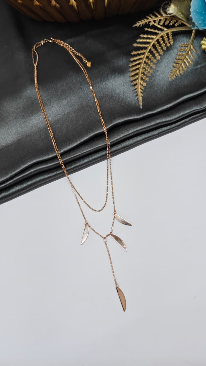 925 Silver Rose Gold Colour Double Layer Leaf Hanging Design Chain Pendant