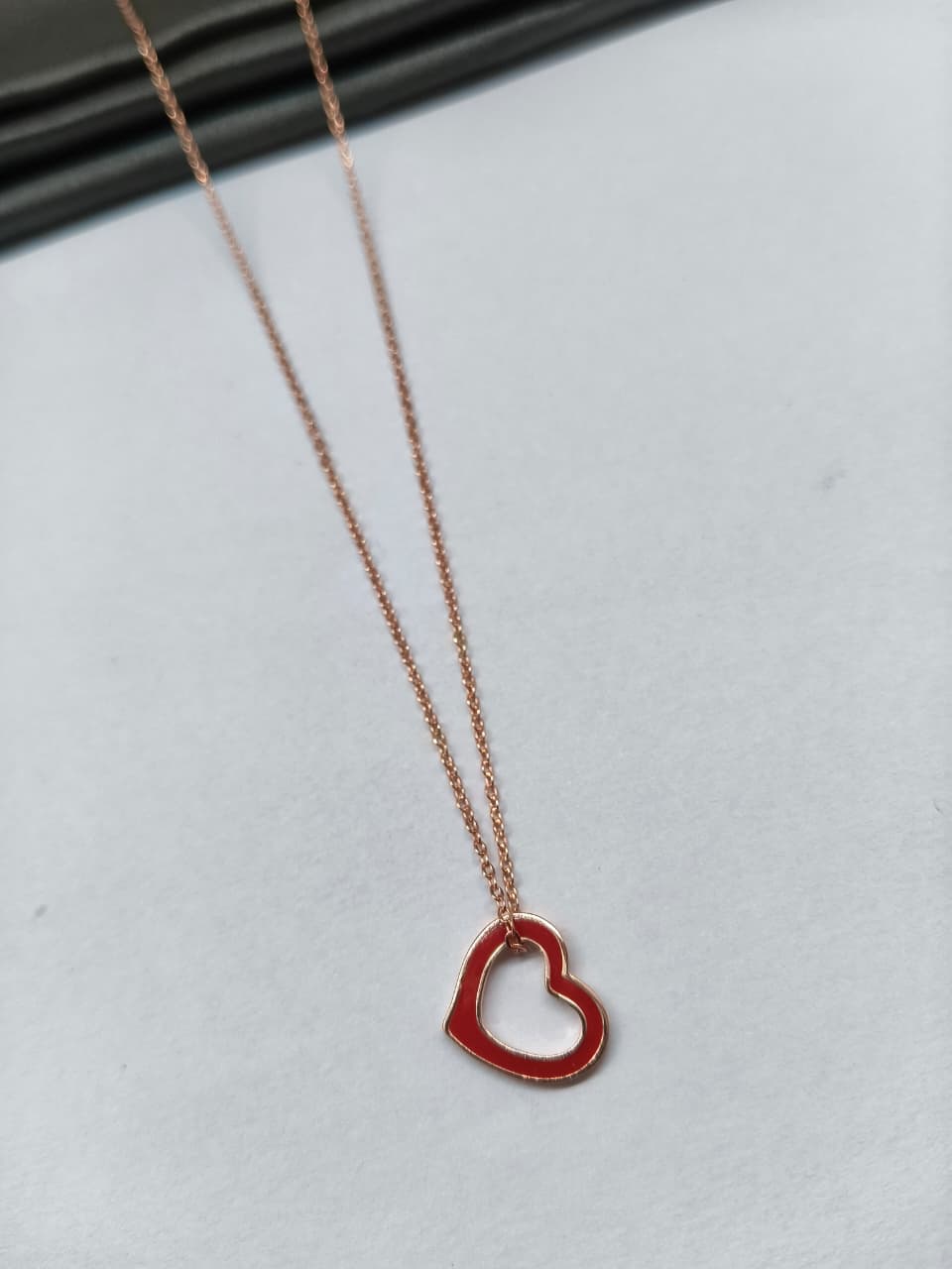 925 Silver Rose Gold Colour Red Enamel Heart Design Chain With Pendant