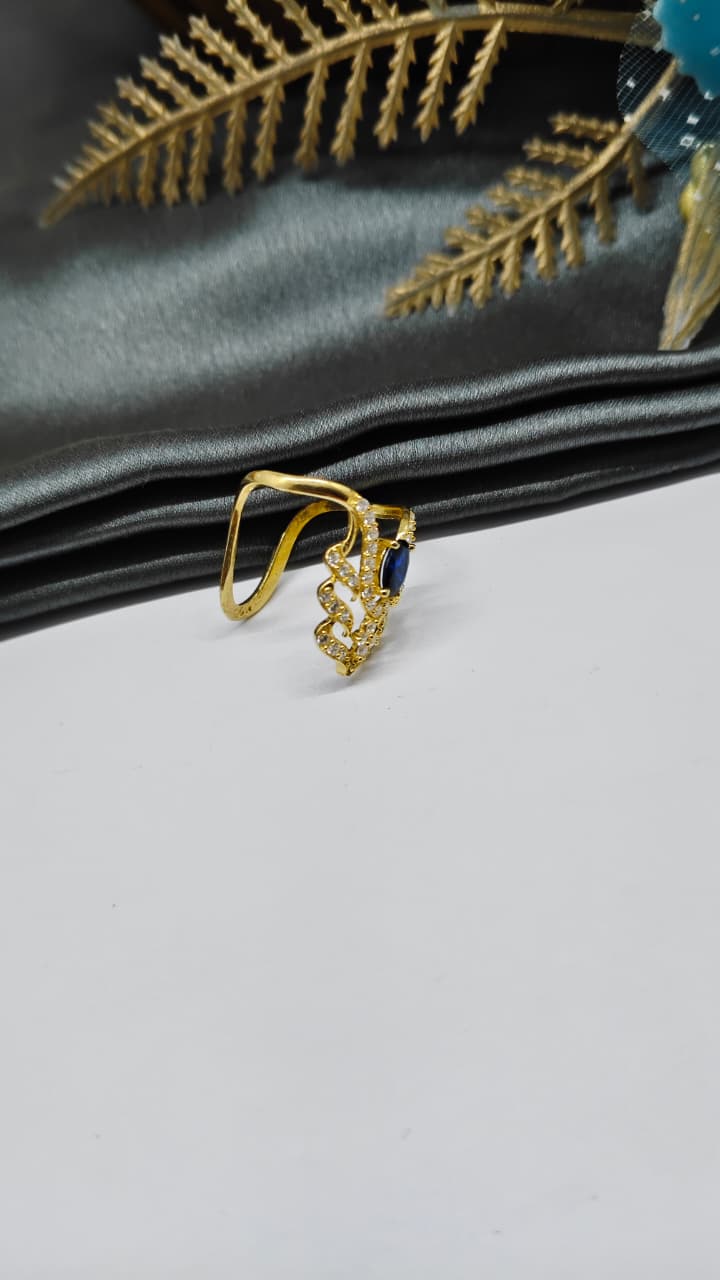 925 Silver Gold Colour 1 Blue With Multiple White Stone Design Vanki Hand Ring