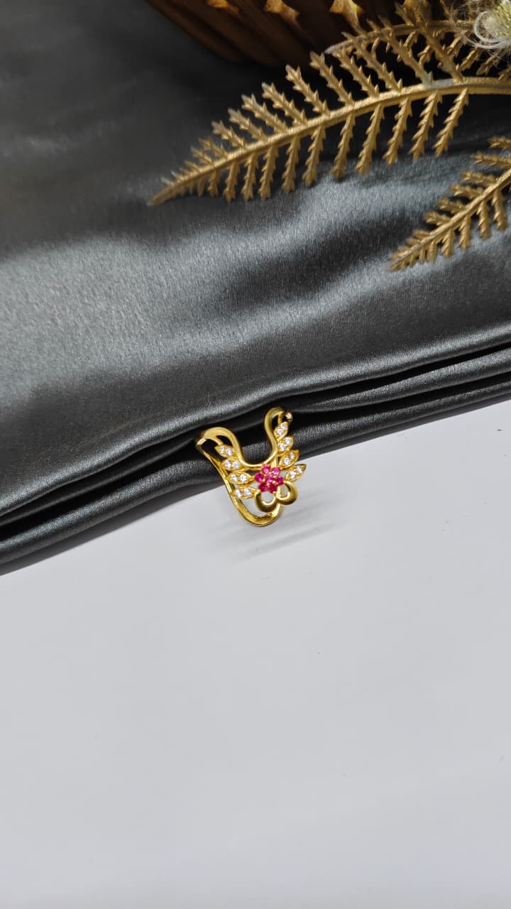 925 Silver Gold Colour Red / White Stone Design Vanki Hand Ring