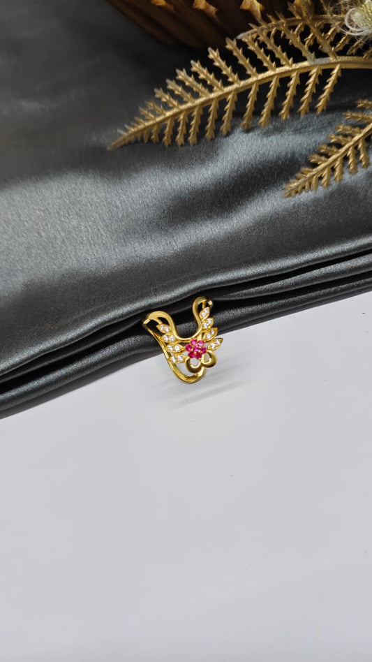 925 Silver Gold Colour Red / White Stone Design Vanki Hand Ring