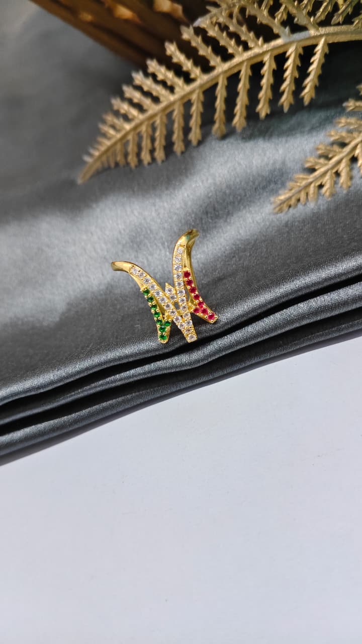 925 Silver Gold Colour Red / Green / White Stone Design Vanki Hand Ring